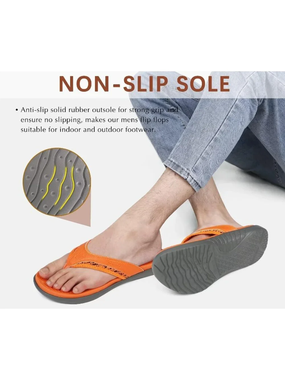 Men's Orange Arch Support Sport Flip Flops Comfort Orthotic Thong Sandal Shoes